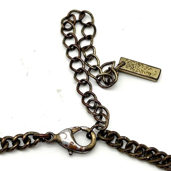 Jewel Mint Signed Antiqued Gold Tone Feather Necklace With Ombre Rhinestones 16” - Picture 10 of 12